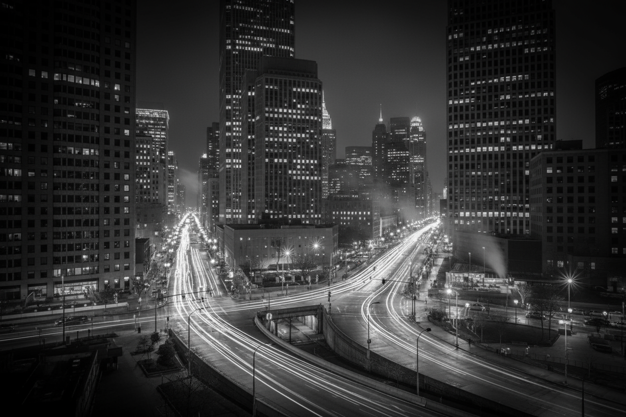 Black and White City lights